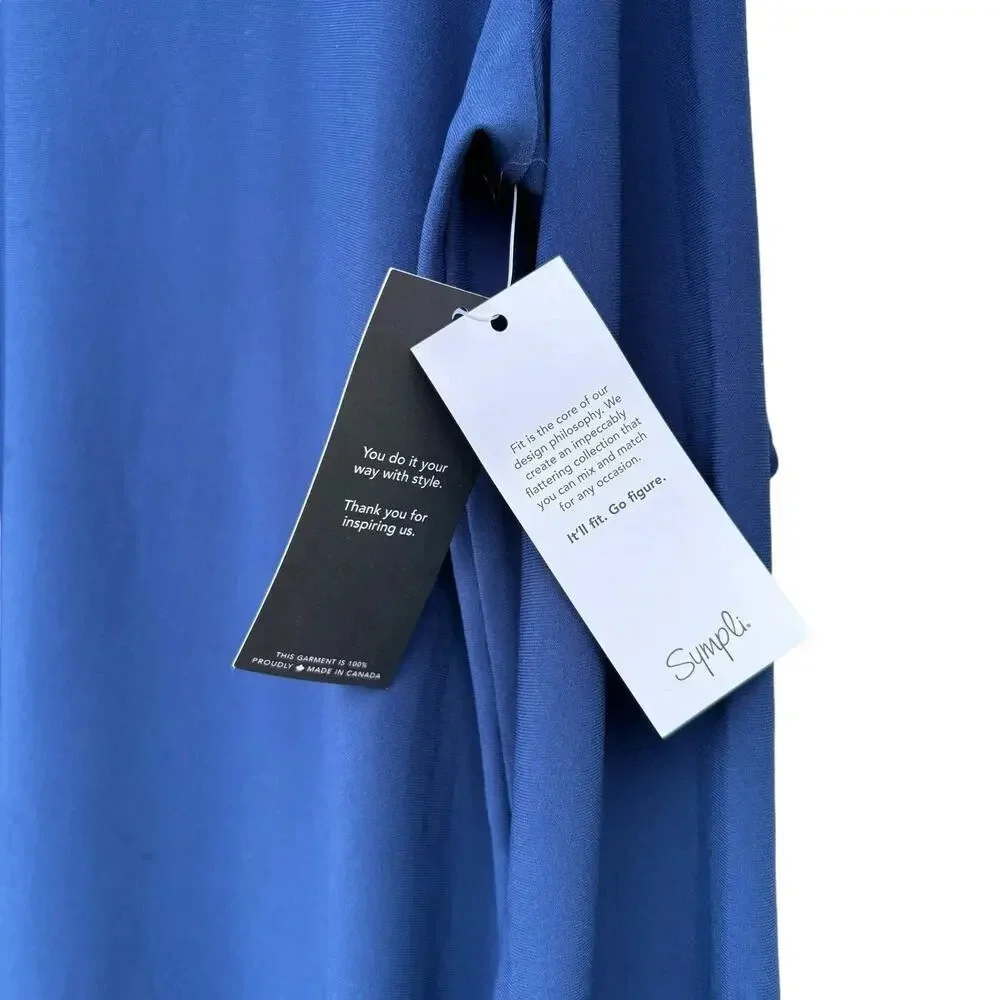 NWT Sympli V-neck Tunic Dress in Sapphire Stretch Jersey Long Sleeves Size 18